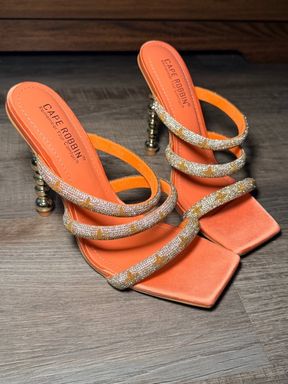 Cape Robbin Peach Rhinestone Mule Heels 8.5 Square Toe Baddie Glam Y2K